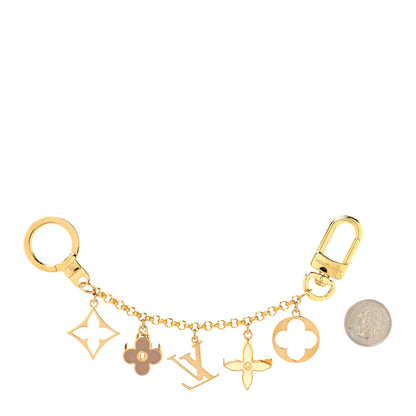 Louis Vuitton Brass Enamel Fleur De Monogram Bag Charm Chain Gold 2 of 3