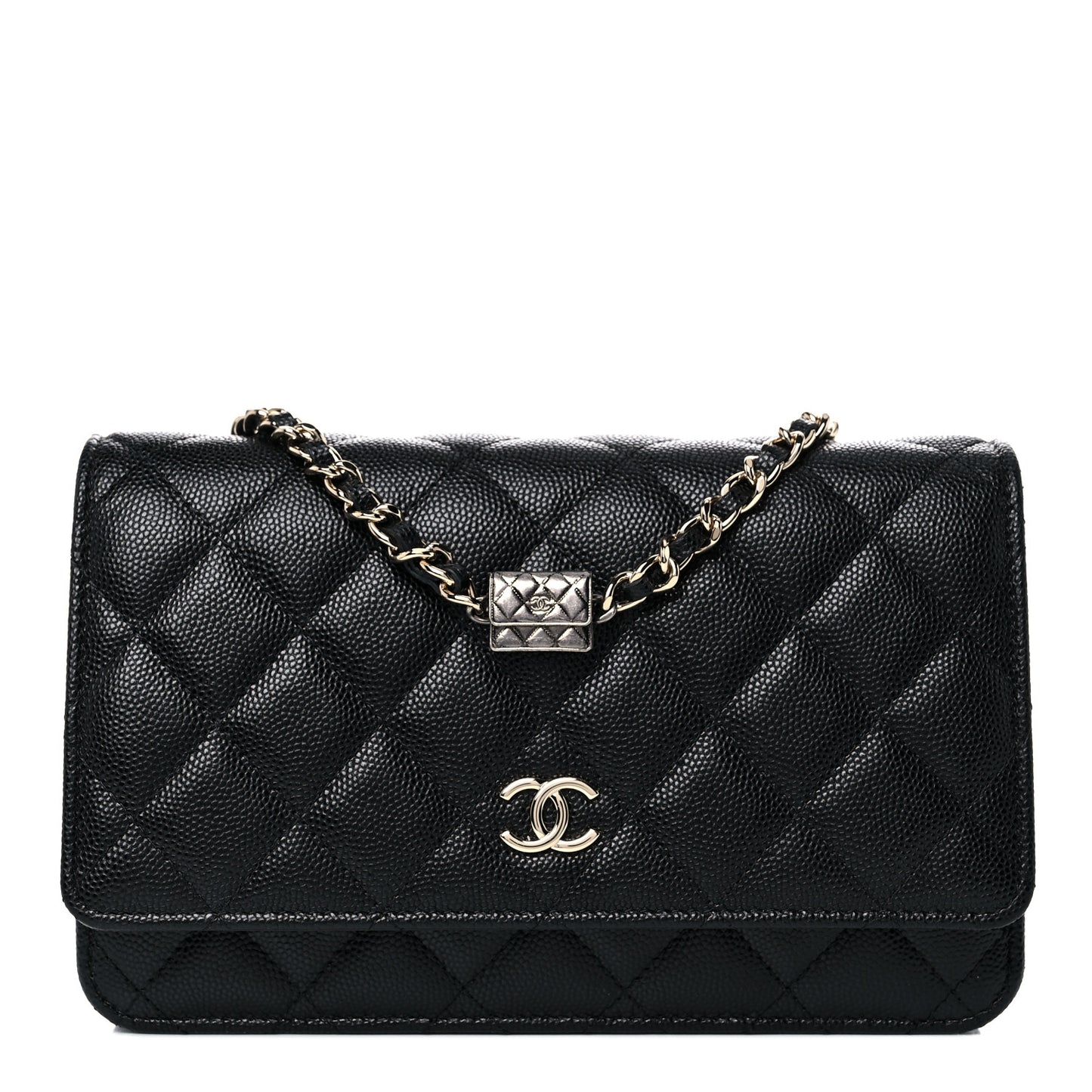 Caviar Quilted Wallet With Charms On Chain WOC Black