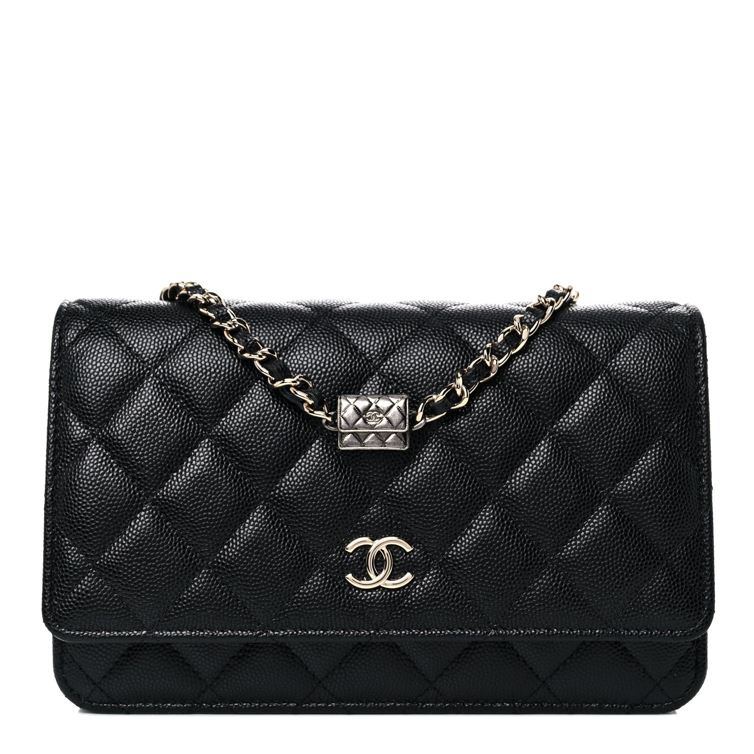 Chanel Caviar Quilted Wallet With Charms On Chain WOC Black 1 of 14