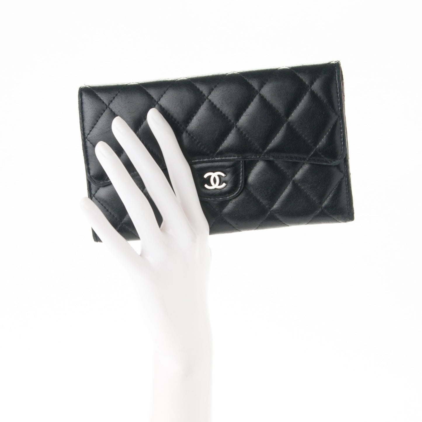 Lambskin Quilted Large Flap Wallet Black