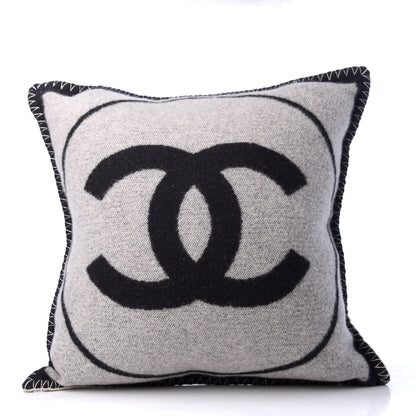 Chanel Merino Wool Cashmere CC Pillow Black Beige 2 of 4