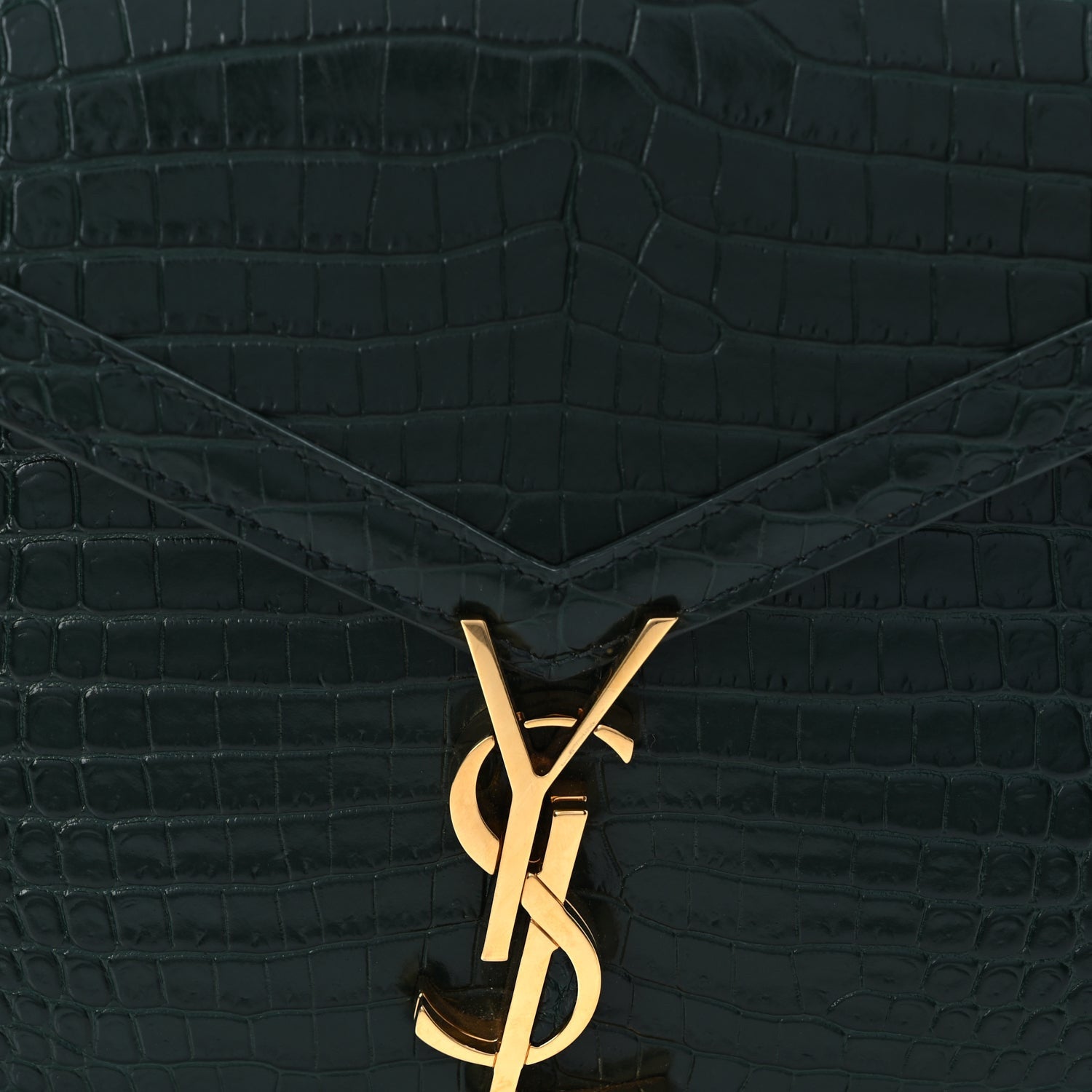 Saint Laurent Calfskin Crocodile Embossed Medium Classic Monogram Cassandra Top Handle Dark Mint 6 of 8