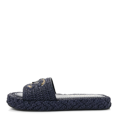 Chanel Braided Cord CC Espadrille Slip On Sandals 37 Navy Blue 1 of 9