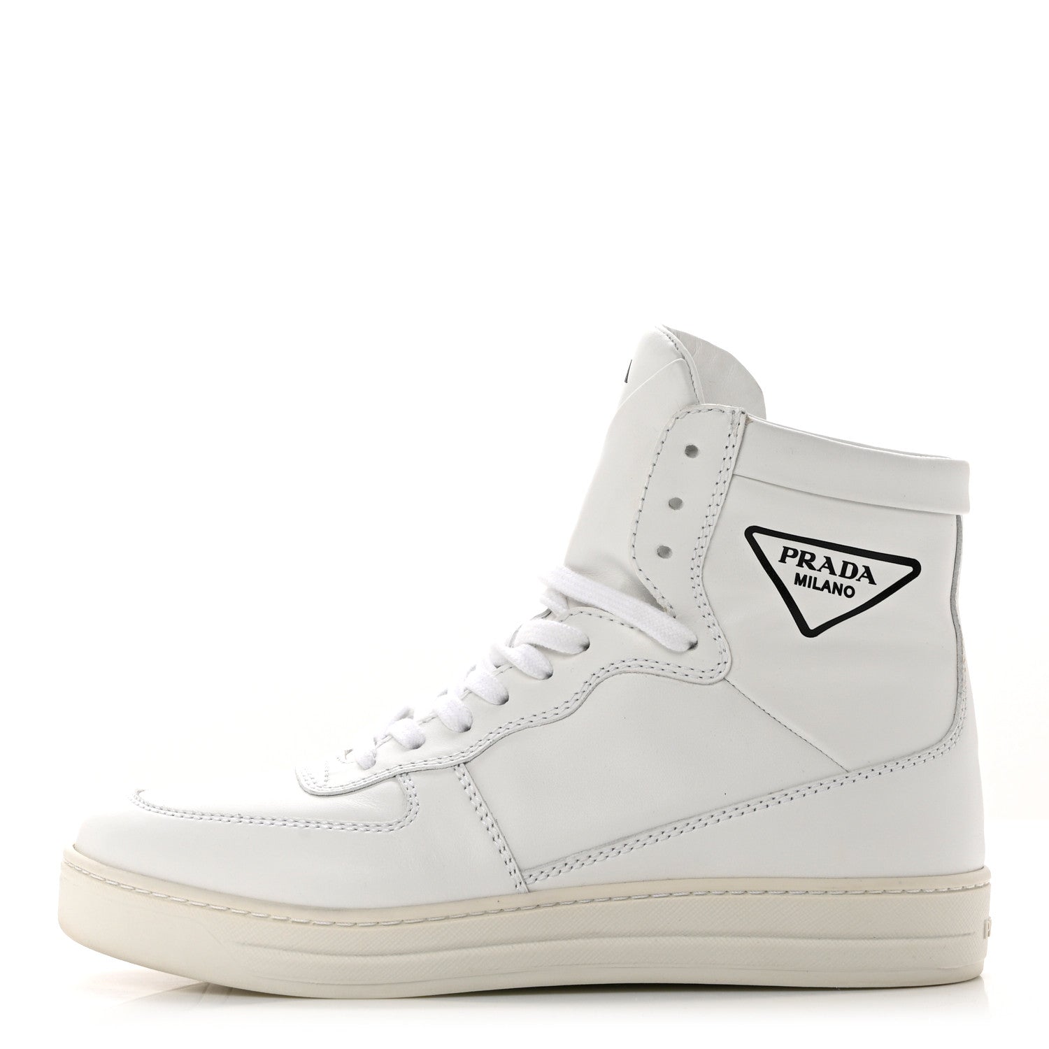 Prada Vitello Soft Triangle Logo Womens High Top Sneakers 36 White 1 of 7