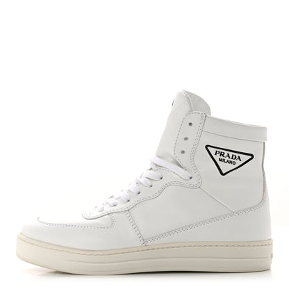 Prada Vitello Soft Triangle Logo Womens High Top Sneakers 36 White 1 of 7