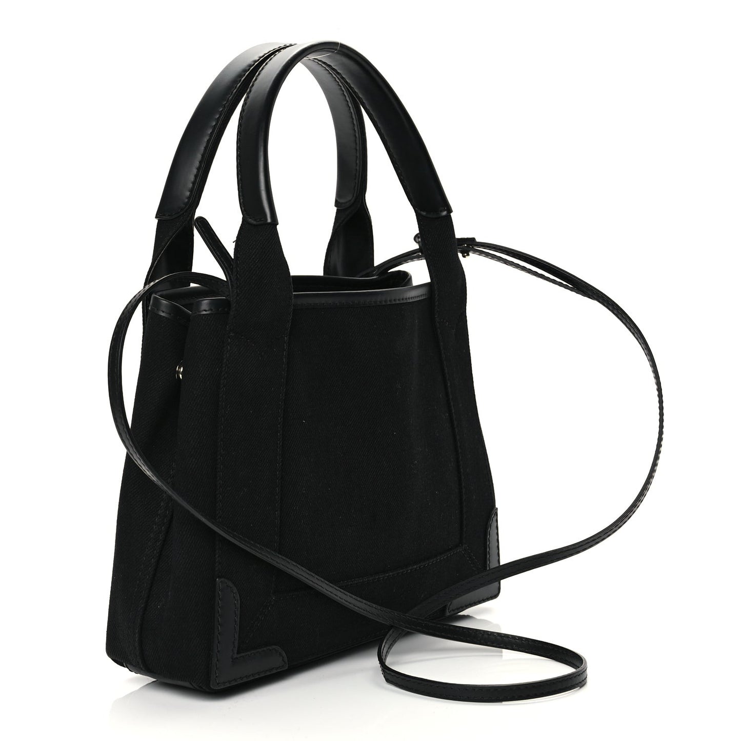 Cotton Canvas Calfskin Navy Cabas XS Black