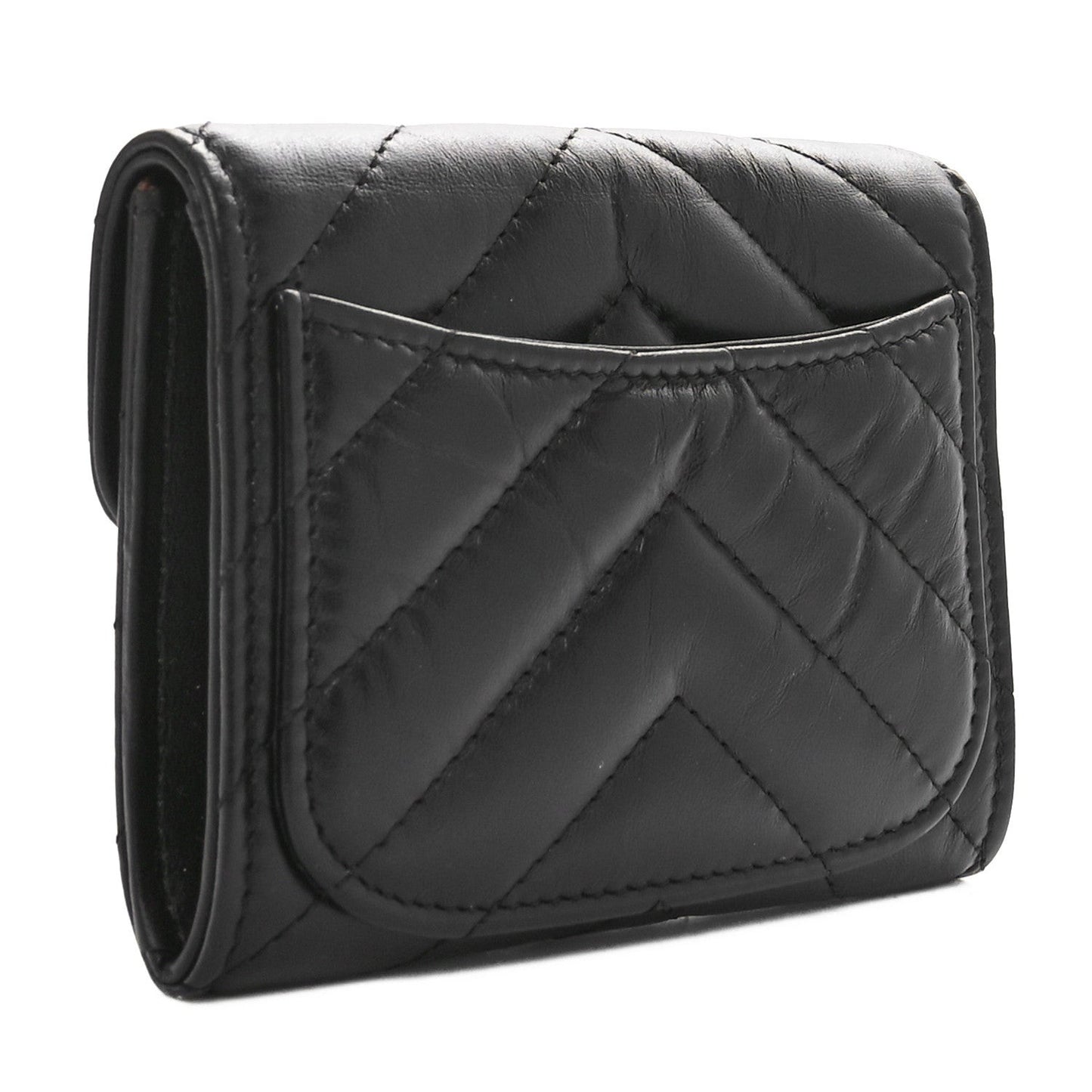 Aged Calfskin Chevron Quilted Reissue Card Holder Wallet Black