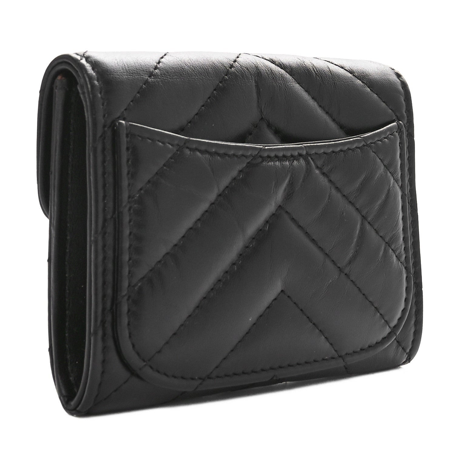 Chanel Aged Calfskin Chevron Quilted Reissue Card Holder Wallet Black 3 of 7