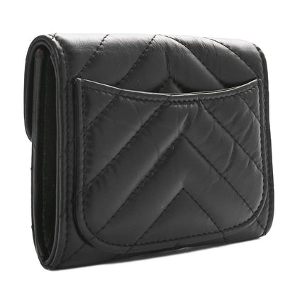 Chanel Aged Calfskin Chevron Quilted Reissue Card Holder Wallet Black 3 of 7