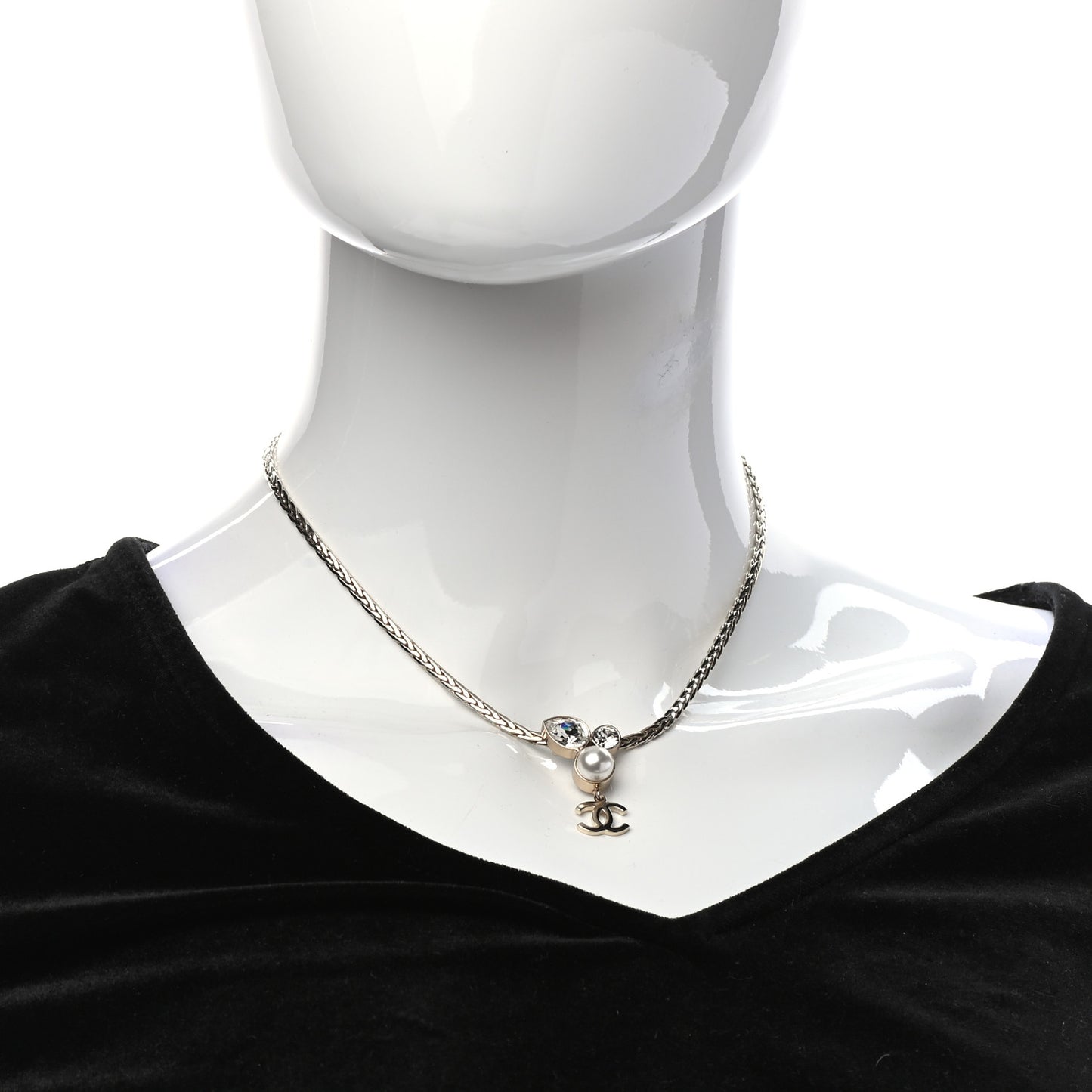 Pearl Crystal CC Teardrop Braided Necklace Gold