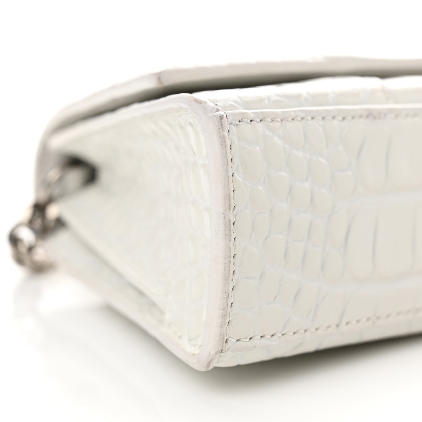 Shiny Calfskin Crocodile Embossed Small Hourglass Evening Chain Bag White