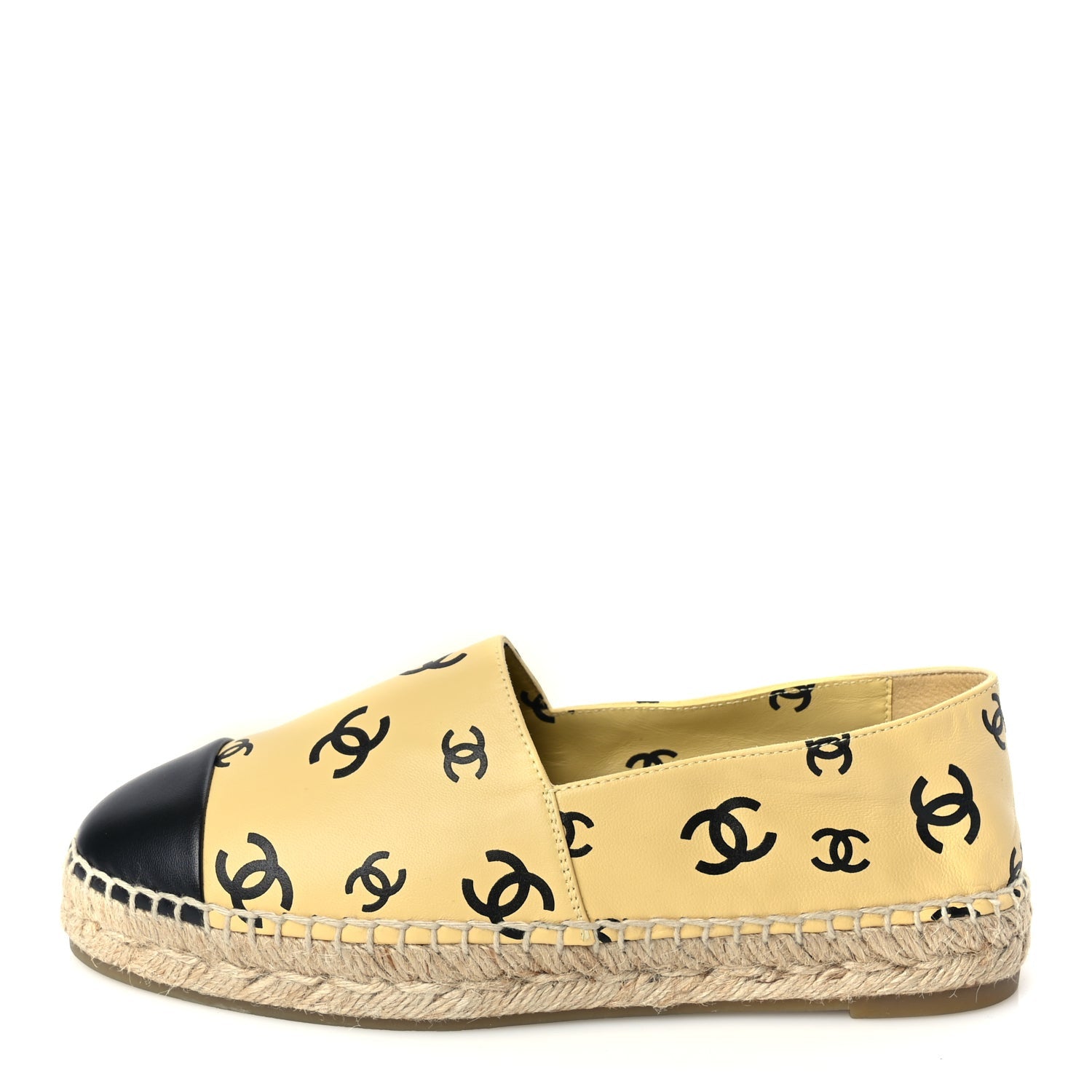 Chanel Lambskin Printed Coco Beach Espadrilles 38 Beige Black 1 of 9