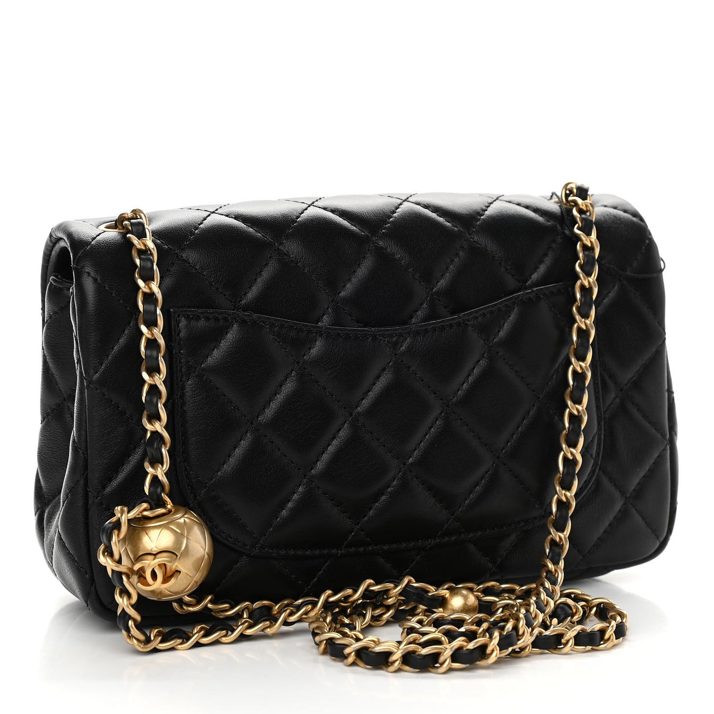 Lambskin Quilted Mini Rectangular Pearl Crush Flap Black
