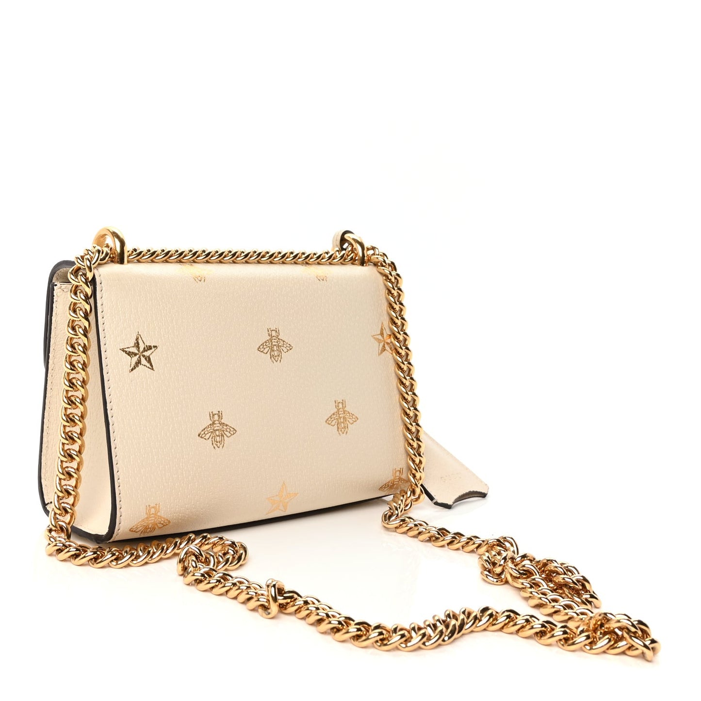 Grained Calfskin Bee Star Small Padlock Shoulder Bag White