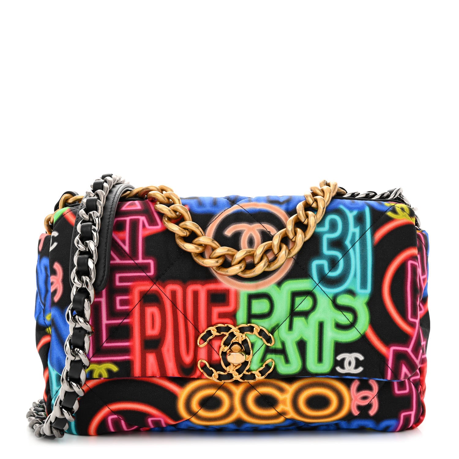 Chanel Fabric Printed Medium Chanel 19 Flap Black Multicolor 1 of 10