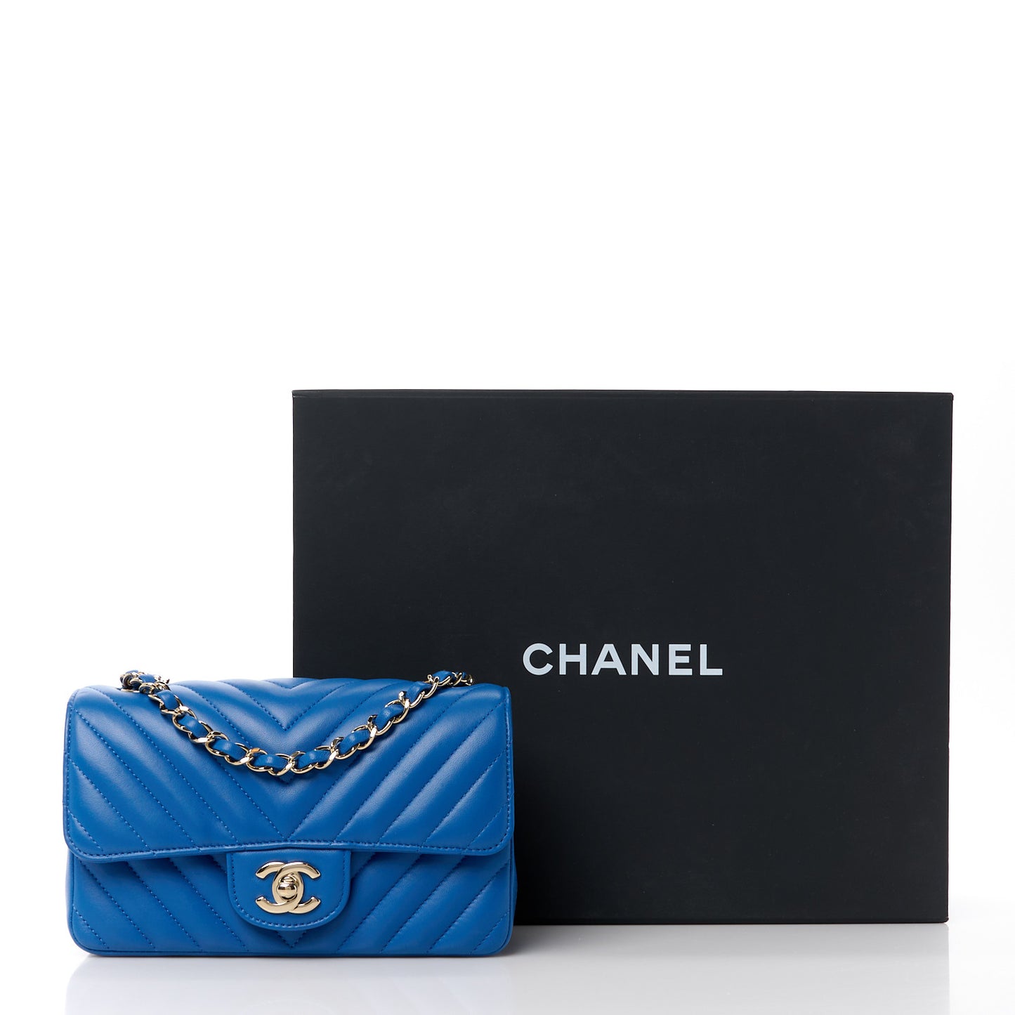 Lambskin Chevron Quilted Mini Rectangular Flap Blue