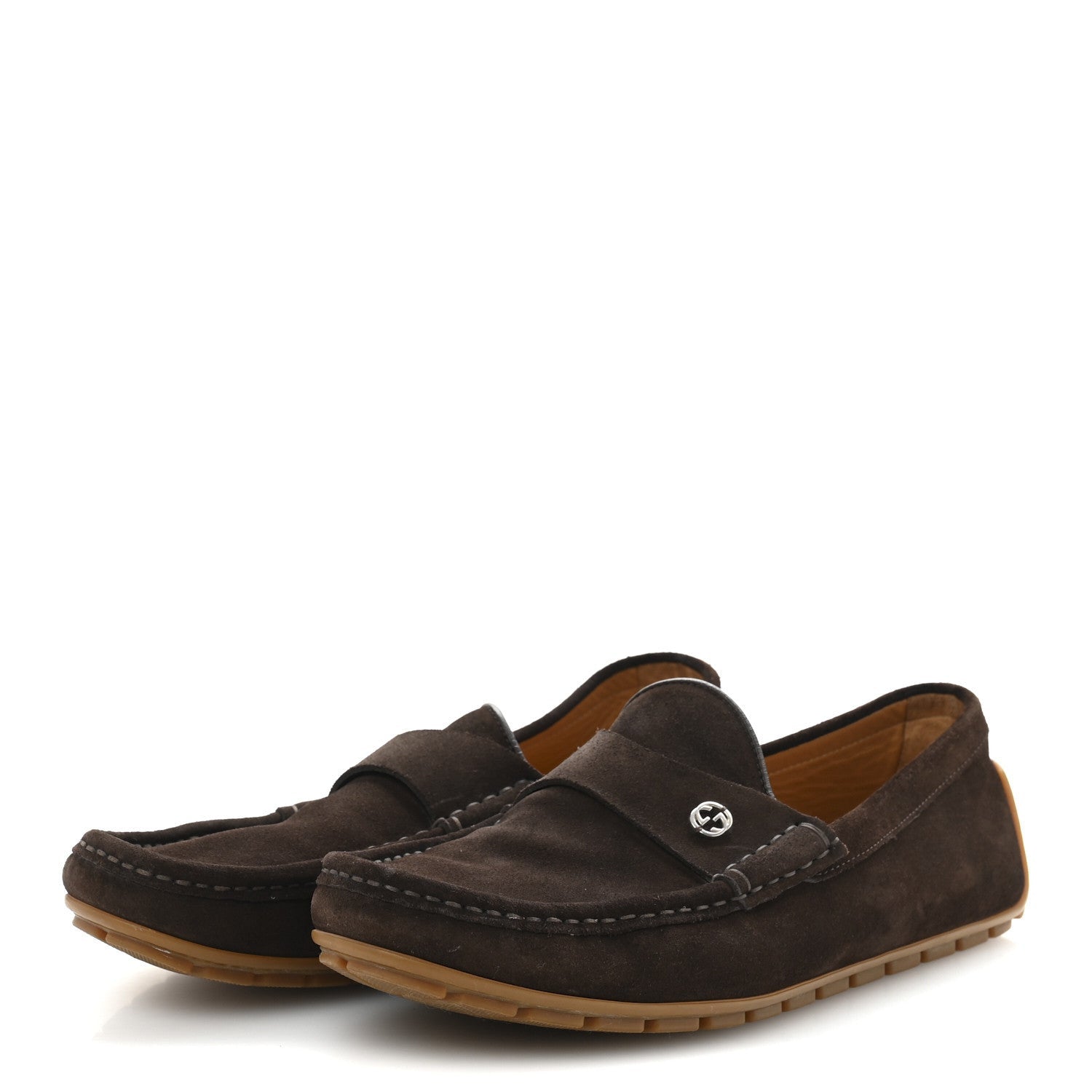 Gucci Suede Mens InterLocking G Driver Loafers 8 Cocoa 4 of 7