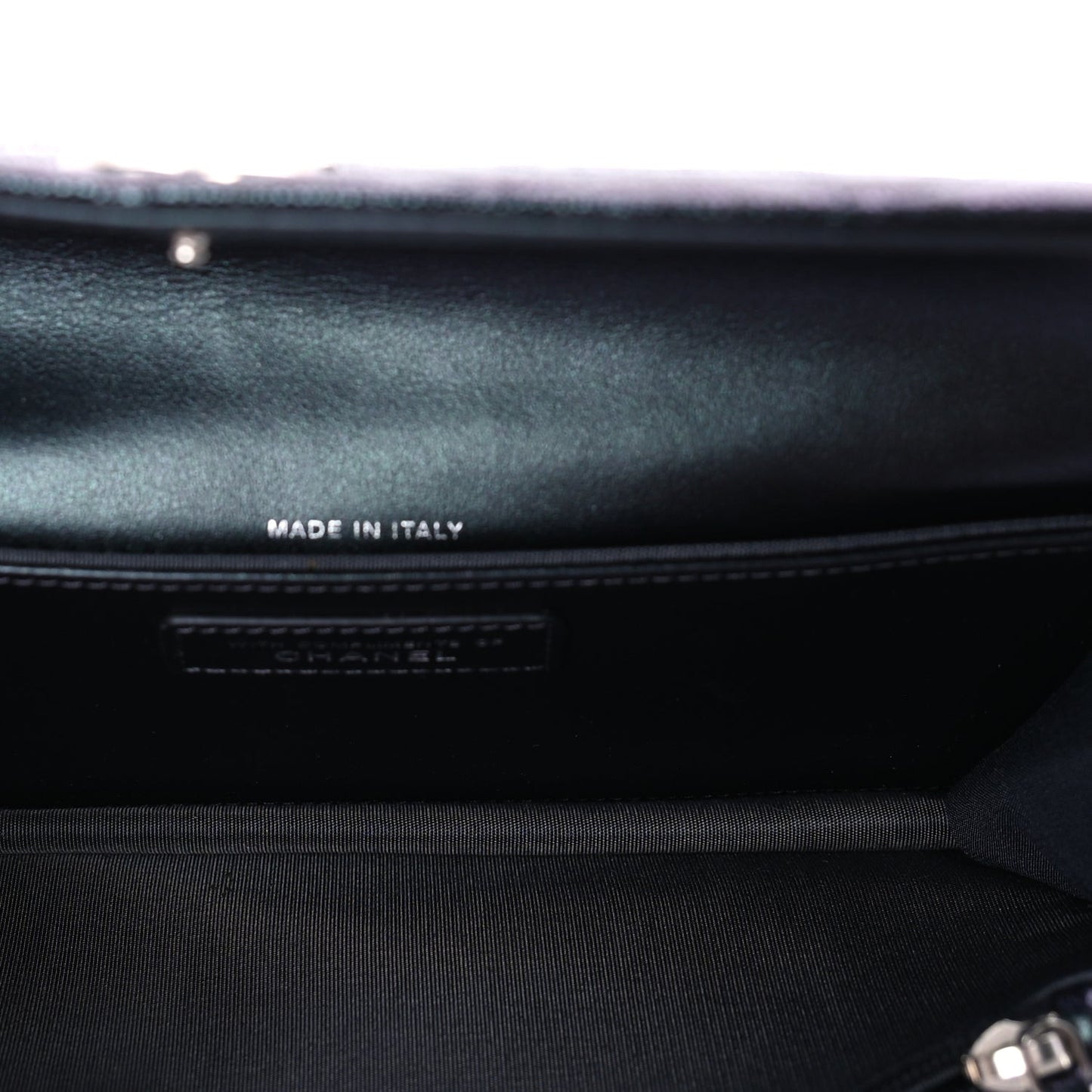 Iridescent Caviar Quilted Classic Pouch Clutch  Black