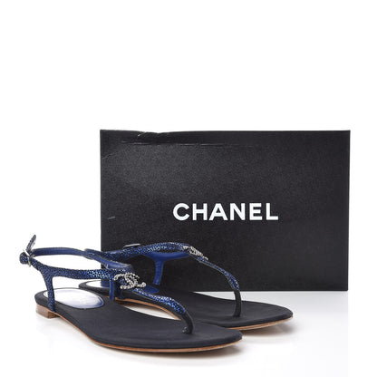 Chanel Glitter CC Thong Sandals 39.5 Dark Blue 16 of 16