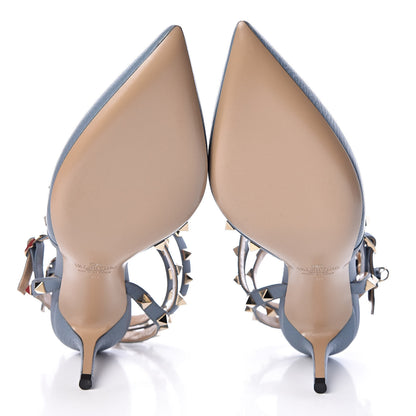 Valentino Garavani Pebbled Calfskin Rockstud Ankle Strap 65mm Pumps 38 Niagara 5 of 9