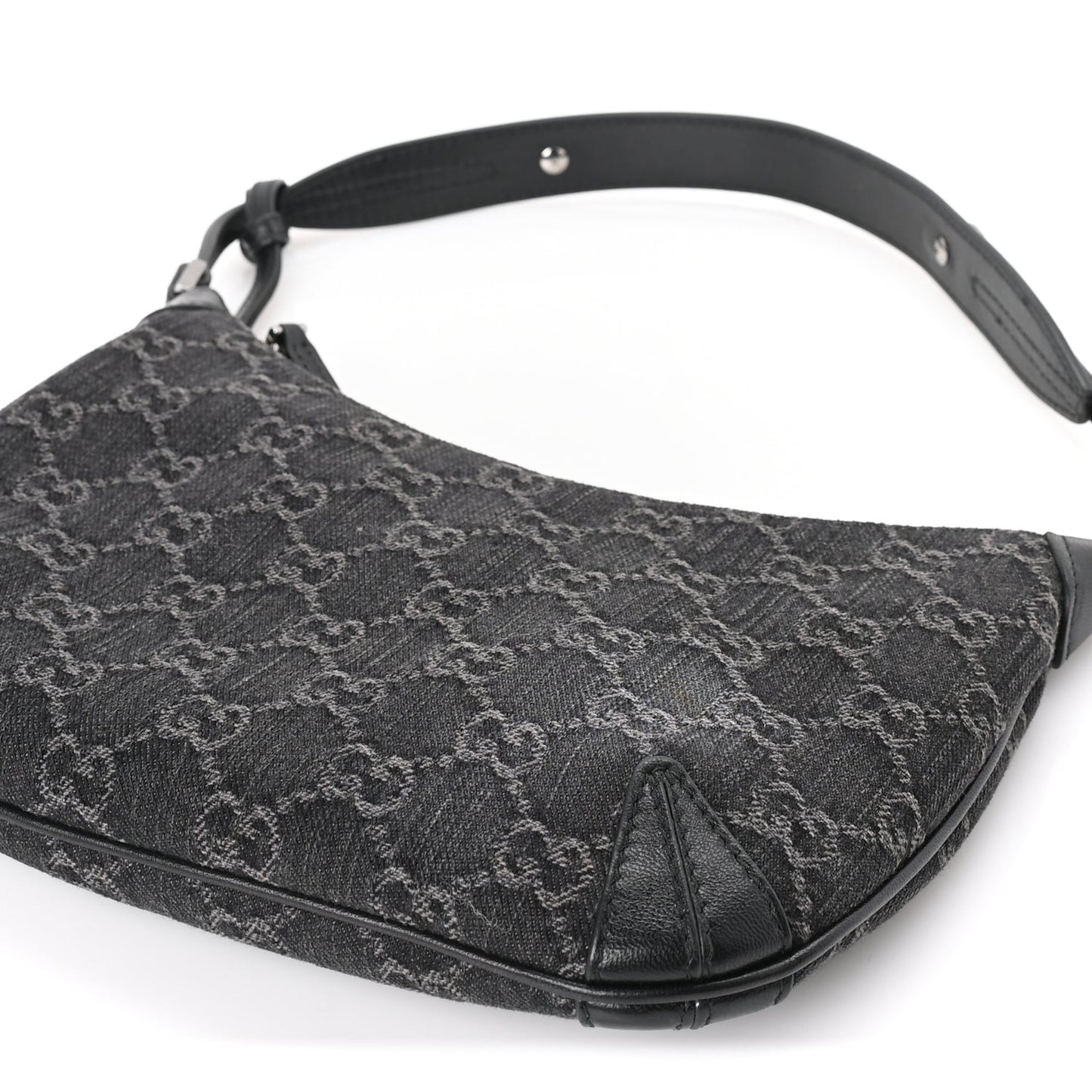 Jacquard Black Denim GG Monogram Horsebit Slim Small Shoulder Bag Black Grey