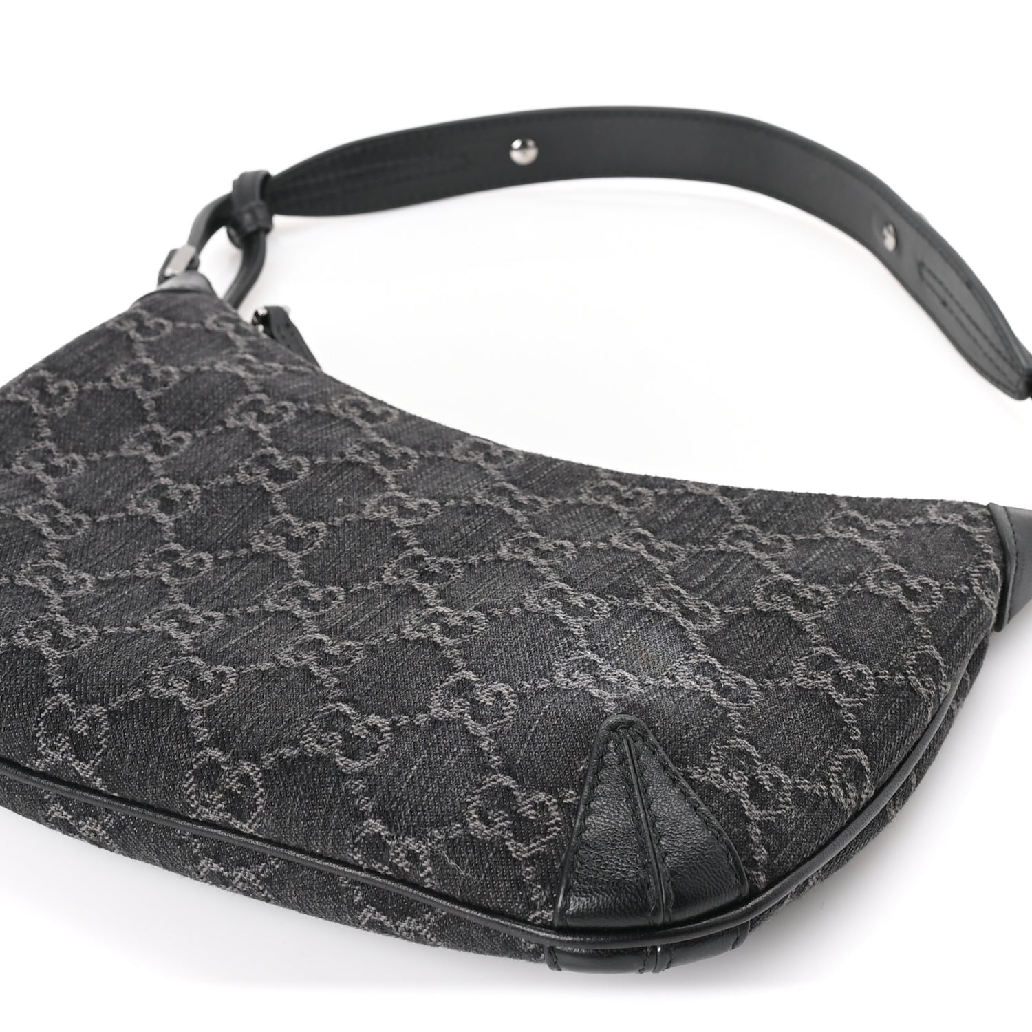 Gucci Jacquard Black Denim GG Monogram Horsebit Slim Small Shoulder Bag Black Grey 8 of 8