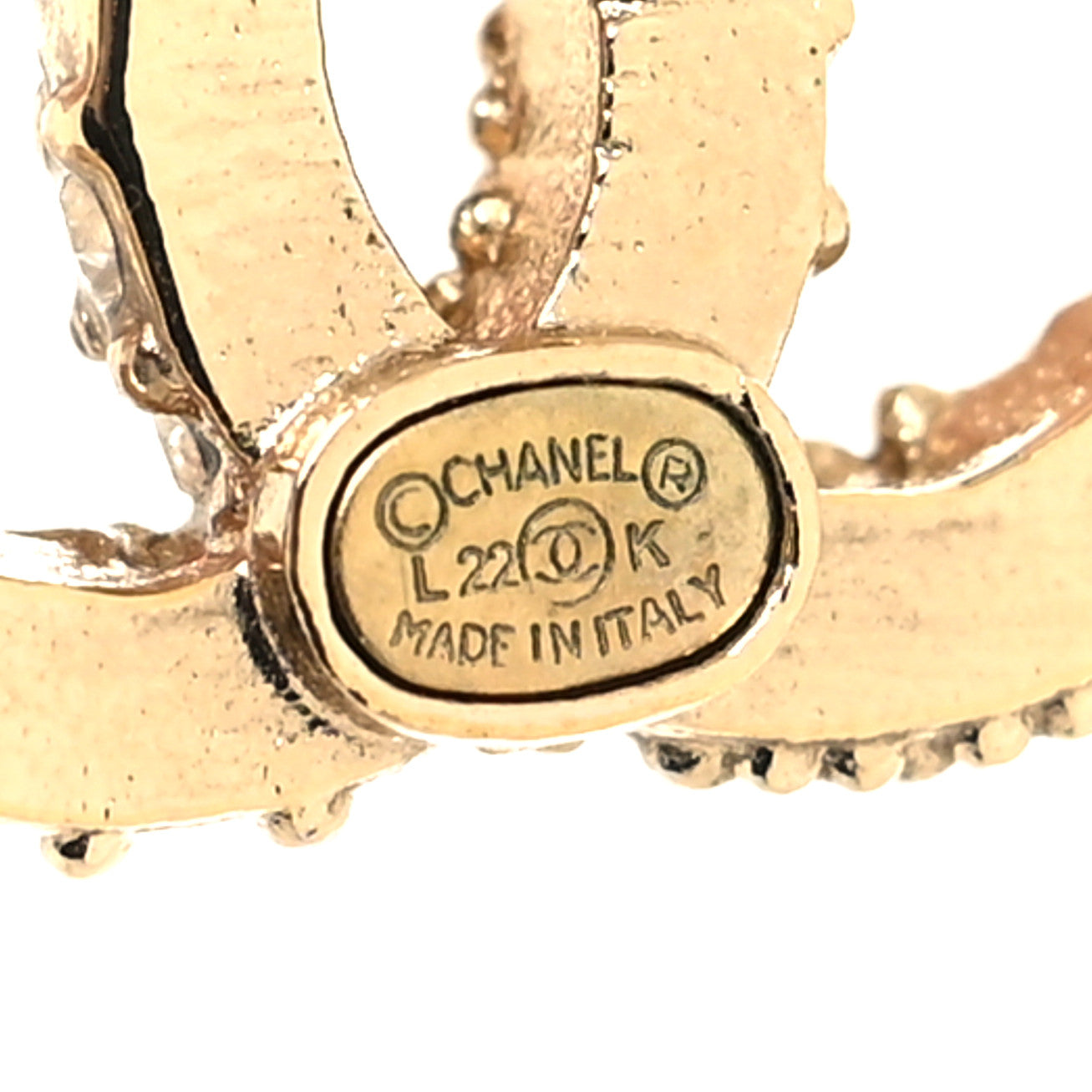 Chanel Crystal Bead CC Hoop Drop Earrings Light Gold 4 of 4