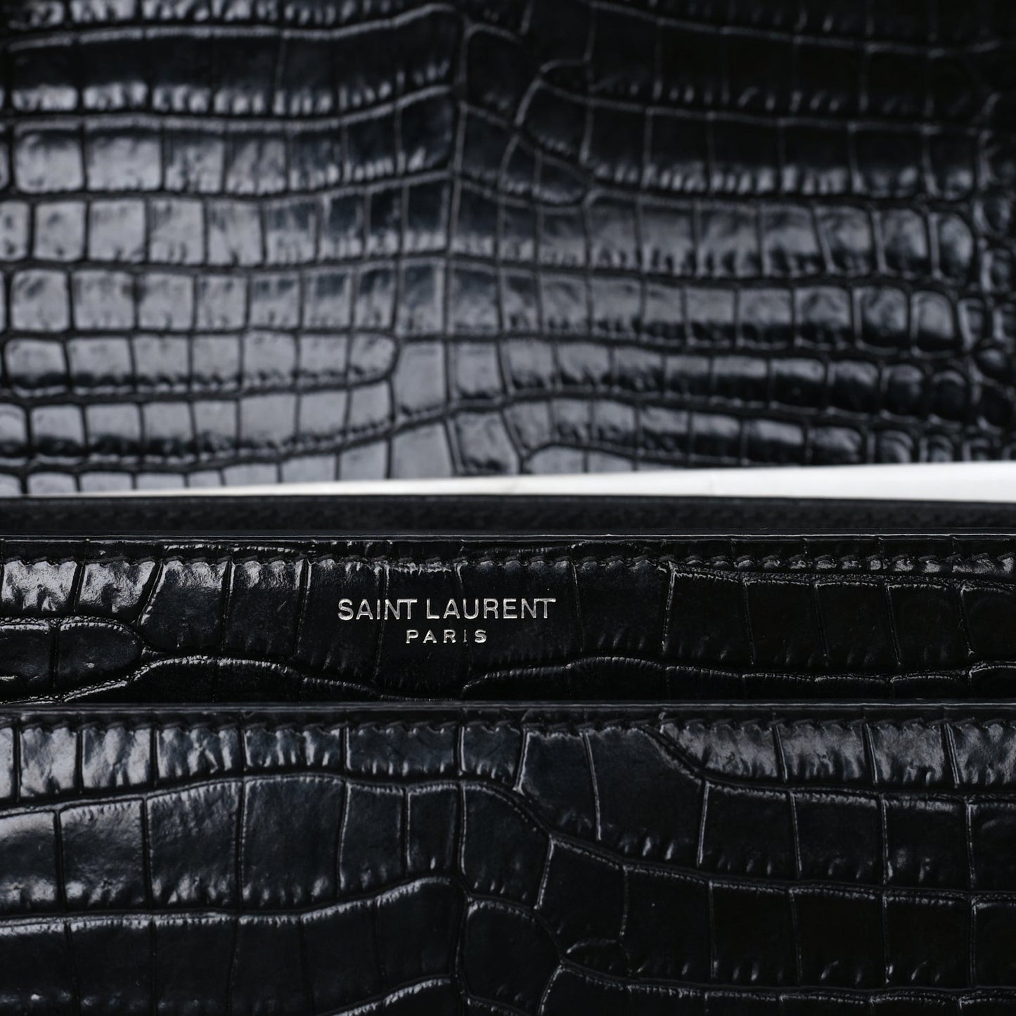 Calfskin Crocodile Embossed Medium Monogram Sunset Black