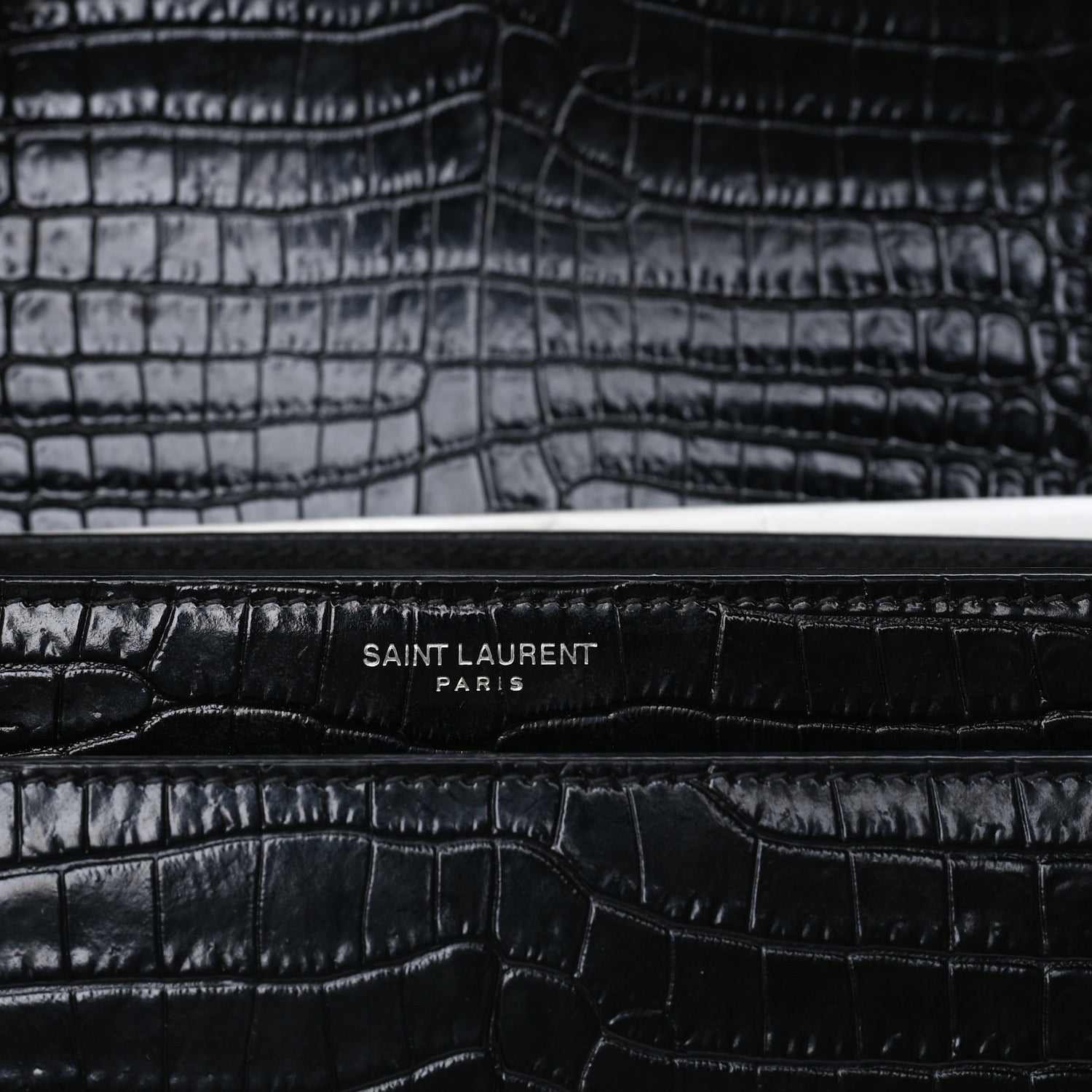 Saint Laurent Calfskin Crocodile Embossed Medium Monogram Sunset Black 4 of 7