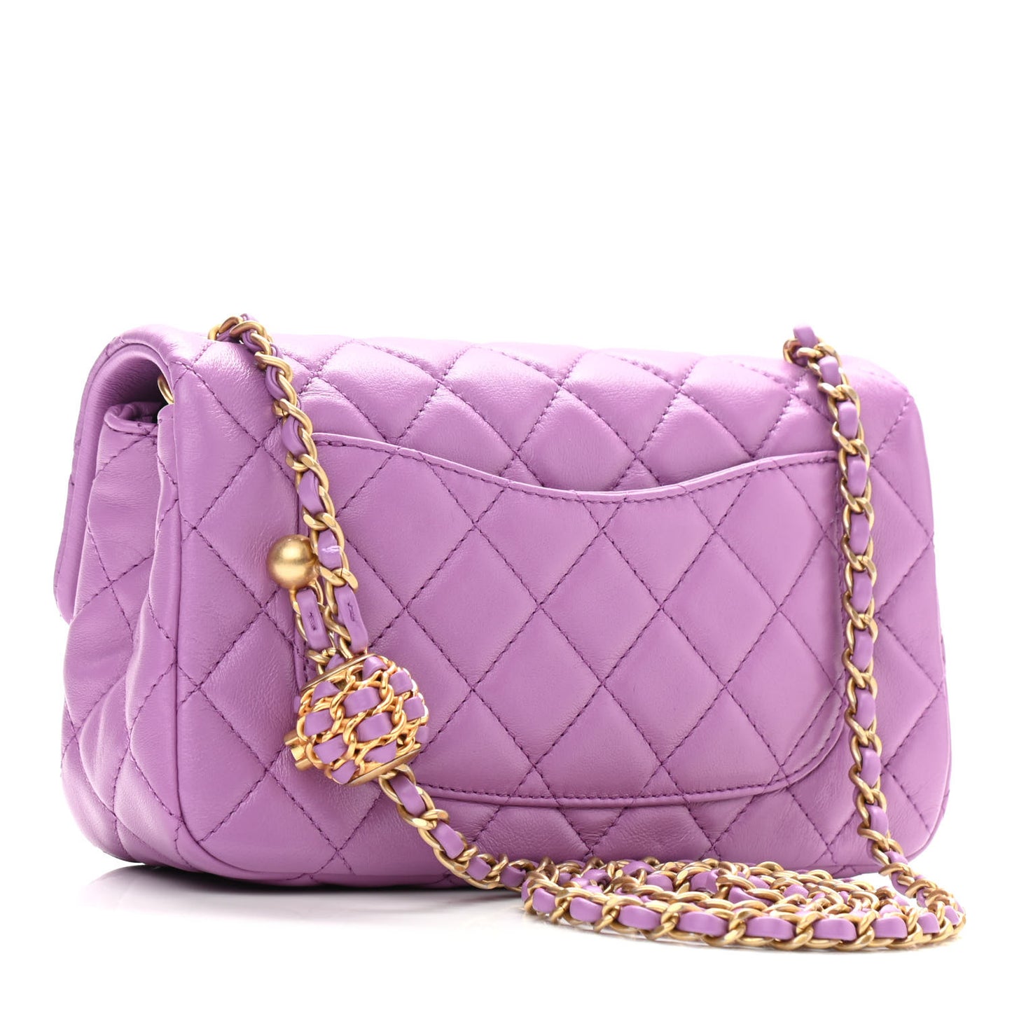 Lambskin Quilted Mini Rectangular Pearl Crush Flap Purple
