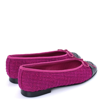 Chanel Tweed Patent Cap Toe Ballerina Flats 36  Pink Black 4 of 7