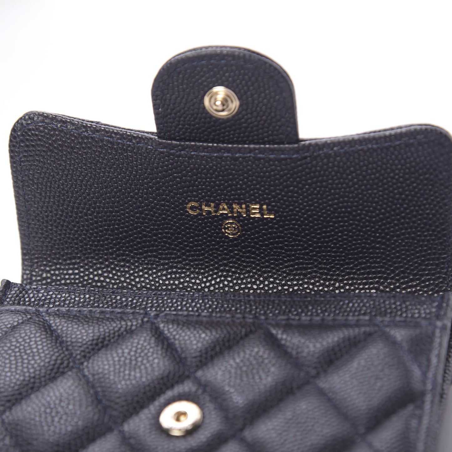 Caviar Quilted Flap Card Holder Wallet Navy Blue