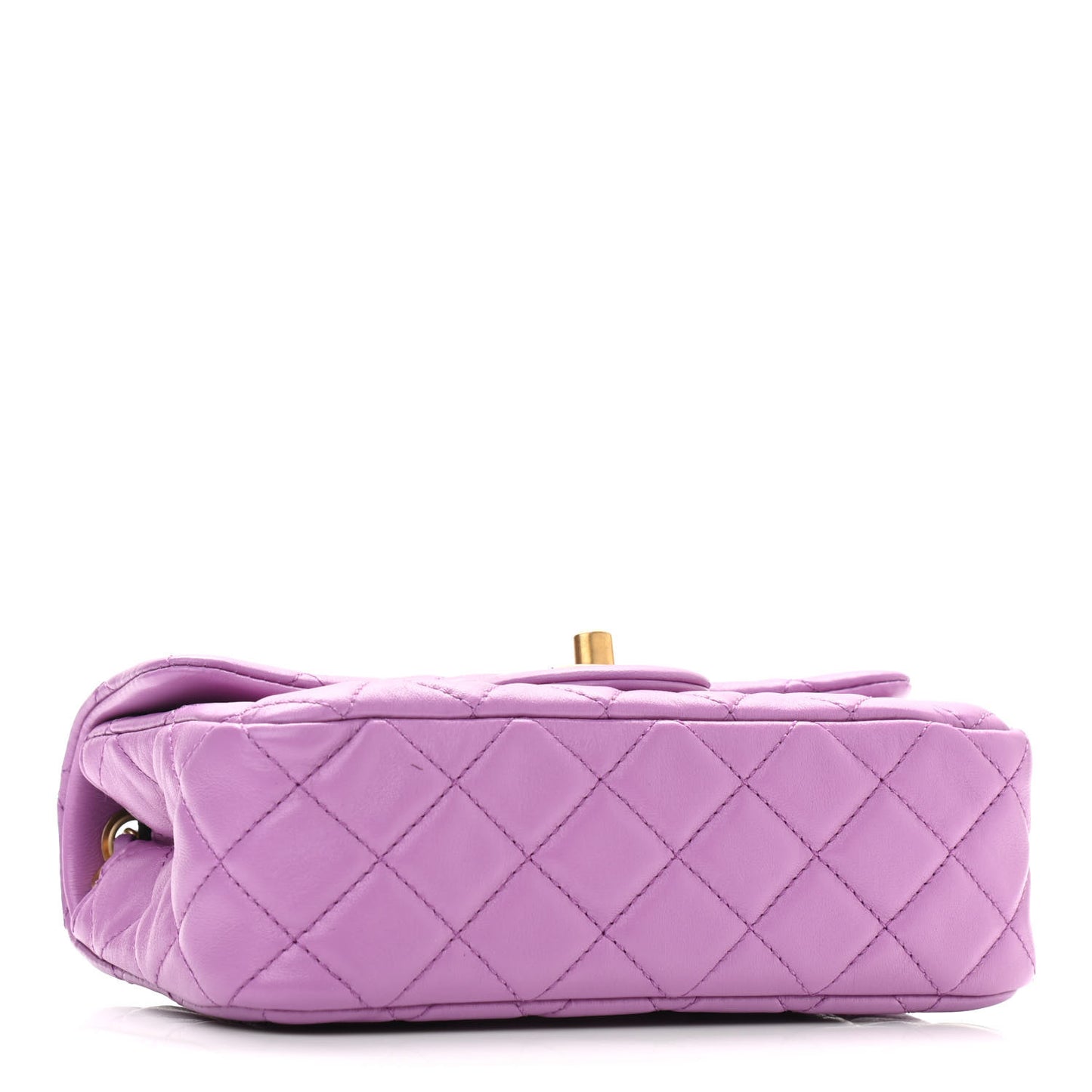 Lambskin Quilted Mini Rectangular Pearl Crush Flap Purple