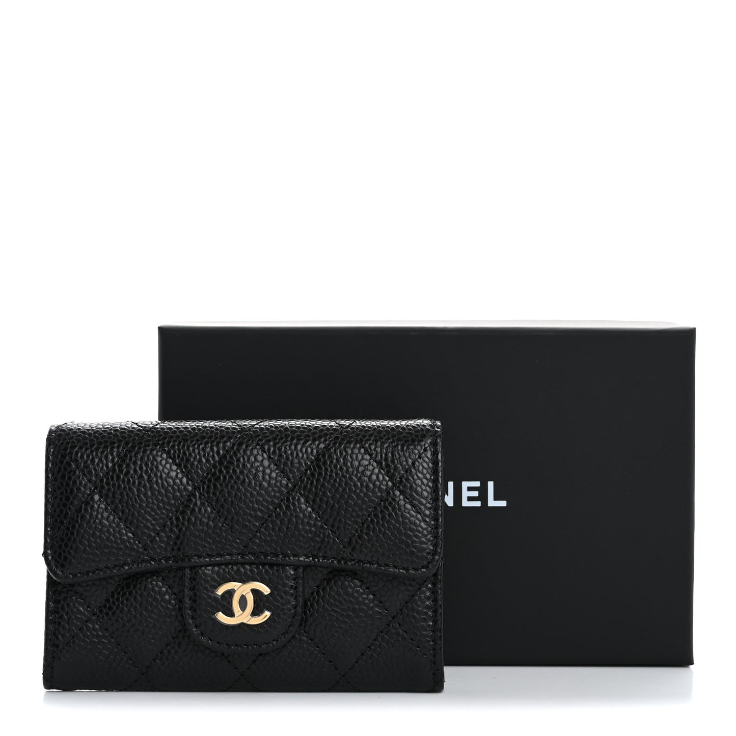 Caviar Quilted Flap Card Holder Wallet Black