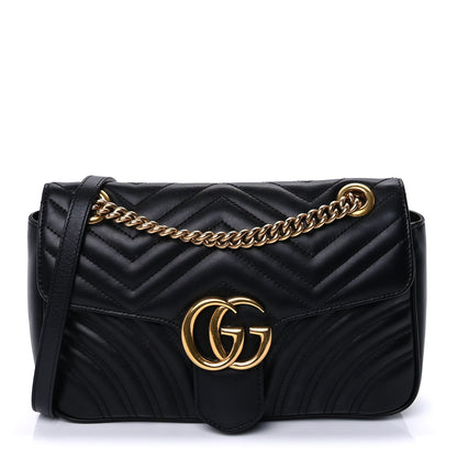 Gucci Calfskin Matelasse Small GG Marmont Shoulder Bag Black 1 of 8