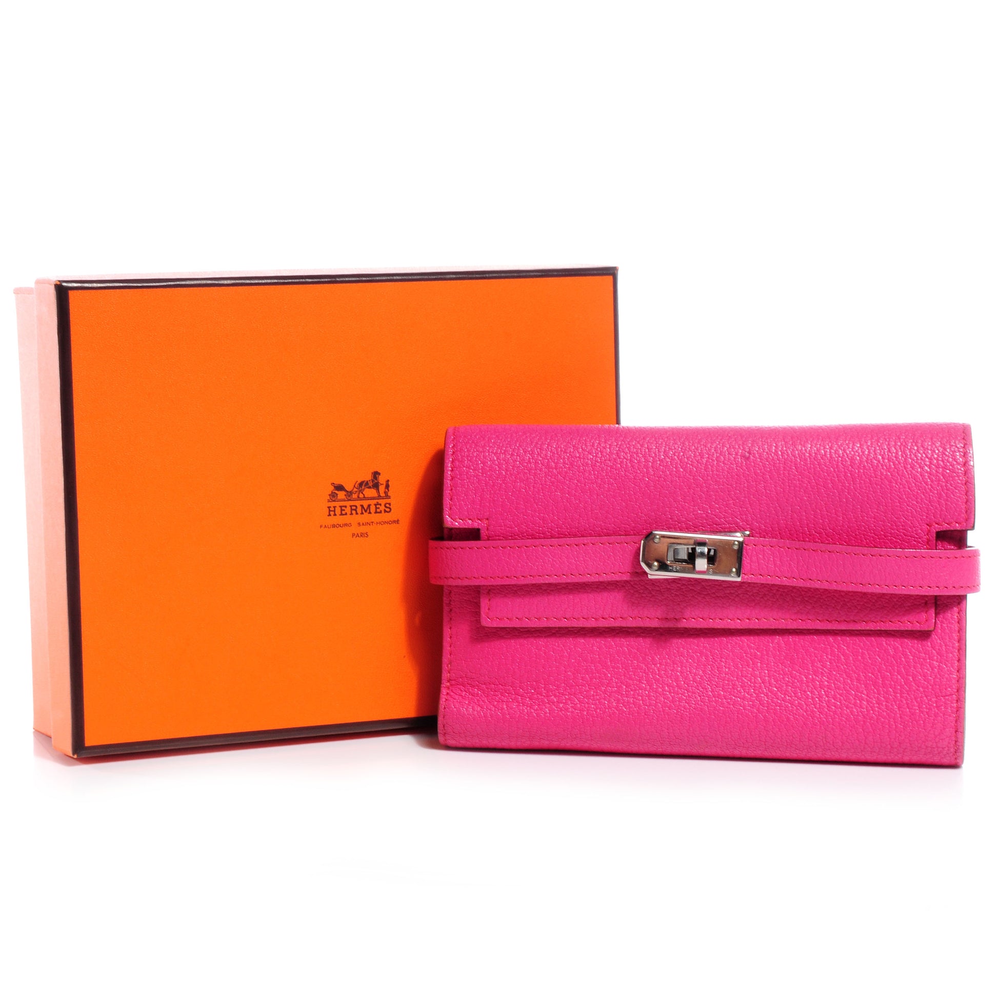 Hermes Chèvre Mysore Medium Kelly Wallet Rose Shocking 9 of 9