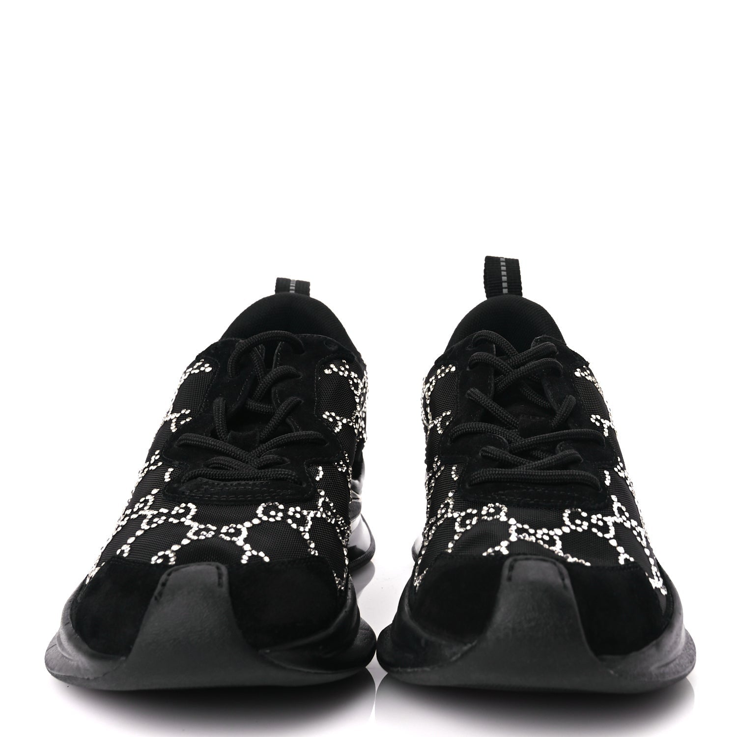 Gucci Tela Retino Mesh Crystal Suede GG Monogram Womens  Run Sneakers 36 Black Silver 3 of 8