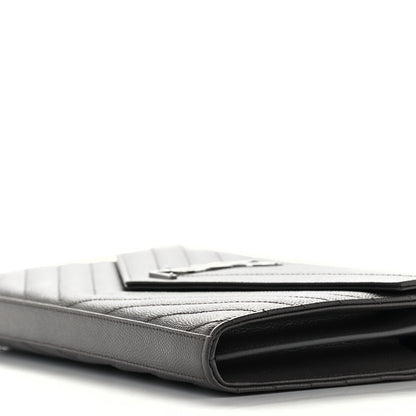 Saint Laurent Grain De Poudre Matelasse Chevron Monogram Chain Wallet Coal 10 of 10