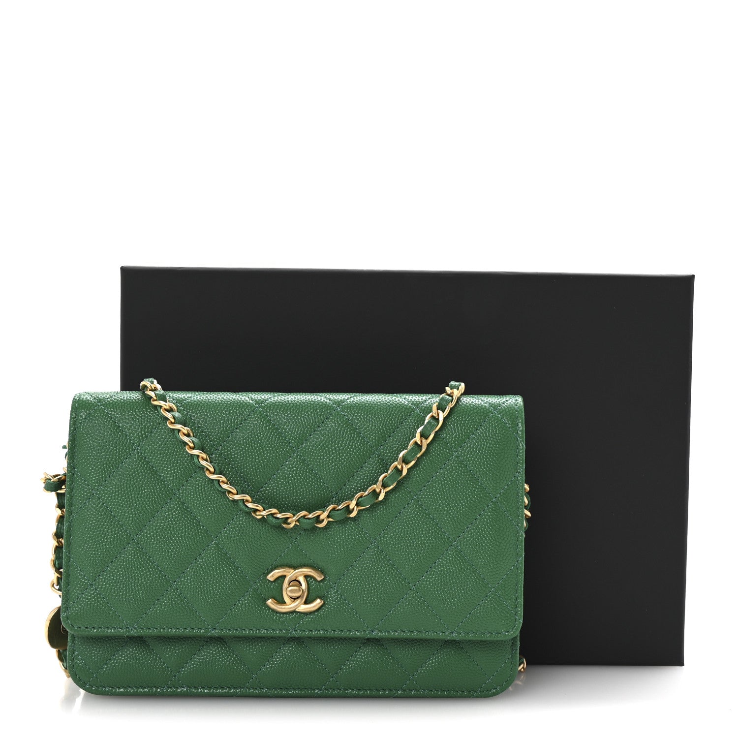 Chanel Caviar Quilted Coco Stamps Wallet On Chain WOC Green 12 of 12
