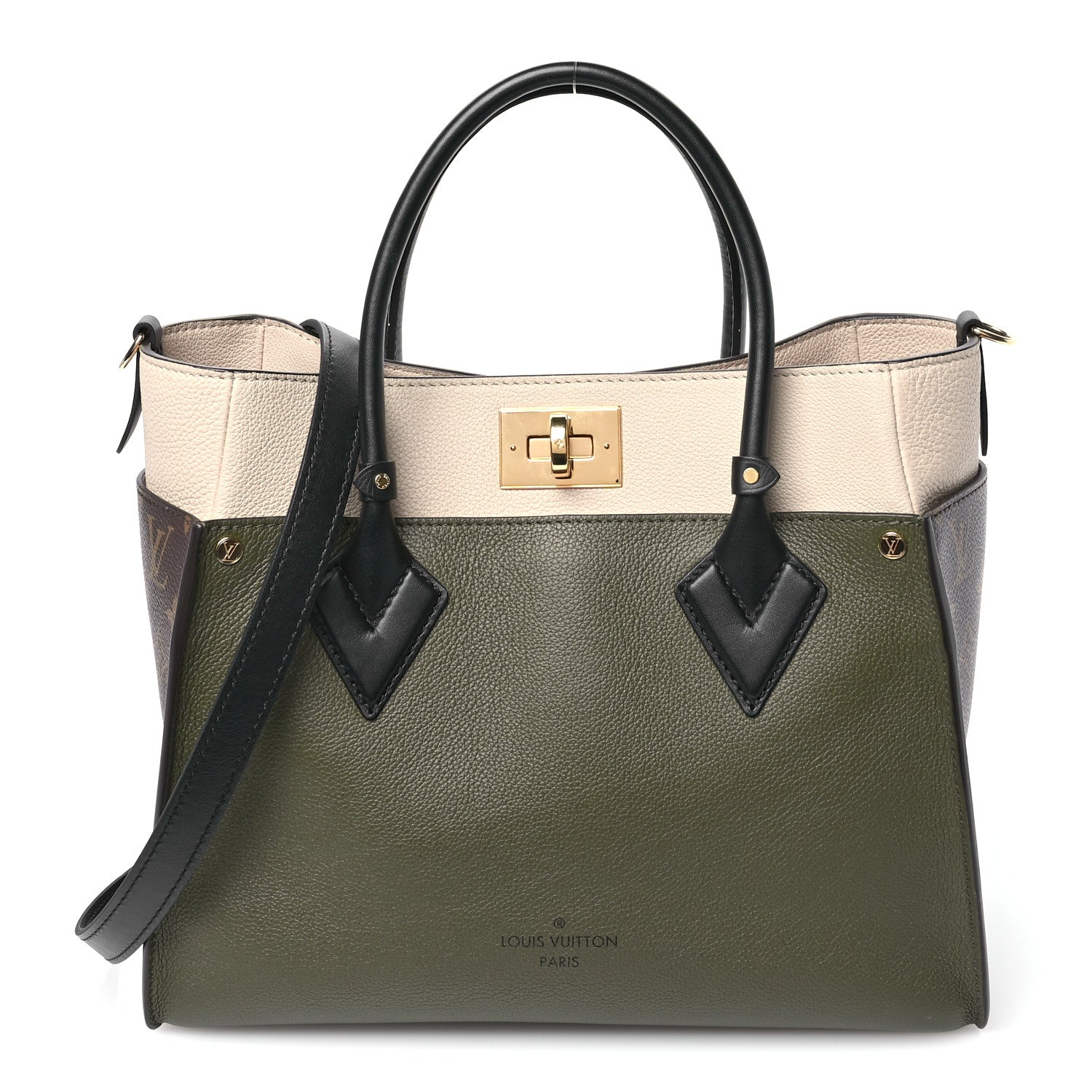 Louis Vuitton Calfskin Monogram On My Side MM Laurier Green Toffee Latte Beige 1 of 11