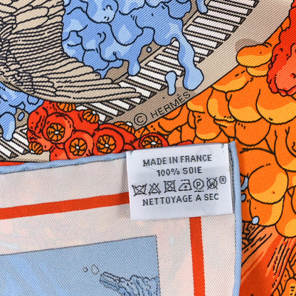 Hermes Vintage Silk Ex Libris Atlantis Scarf 70 Ciel Orange Mastic 3 of 3