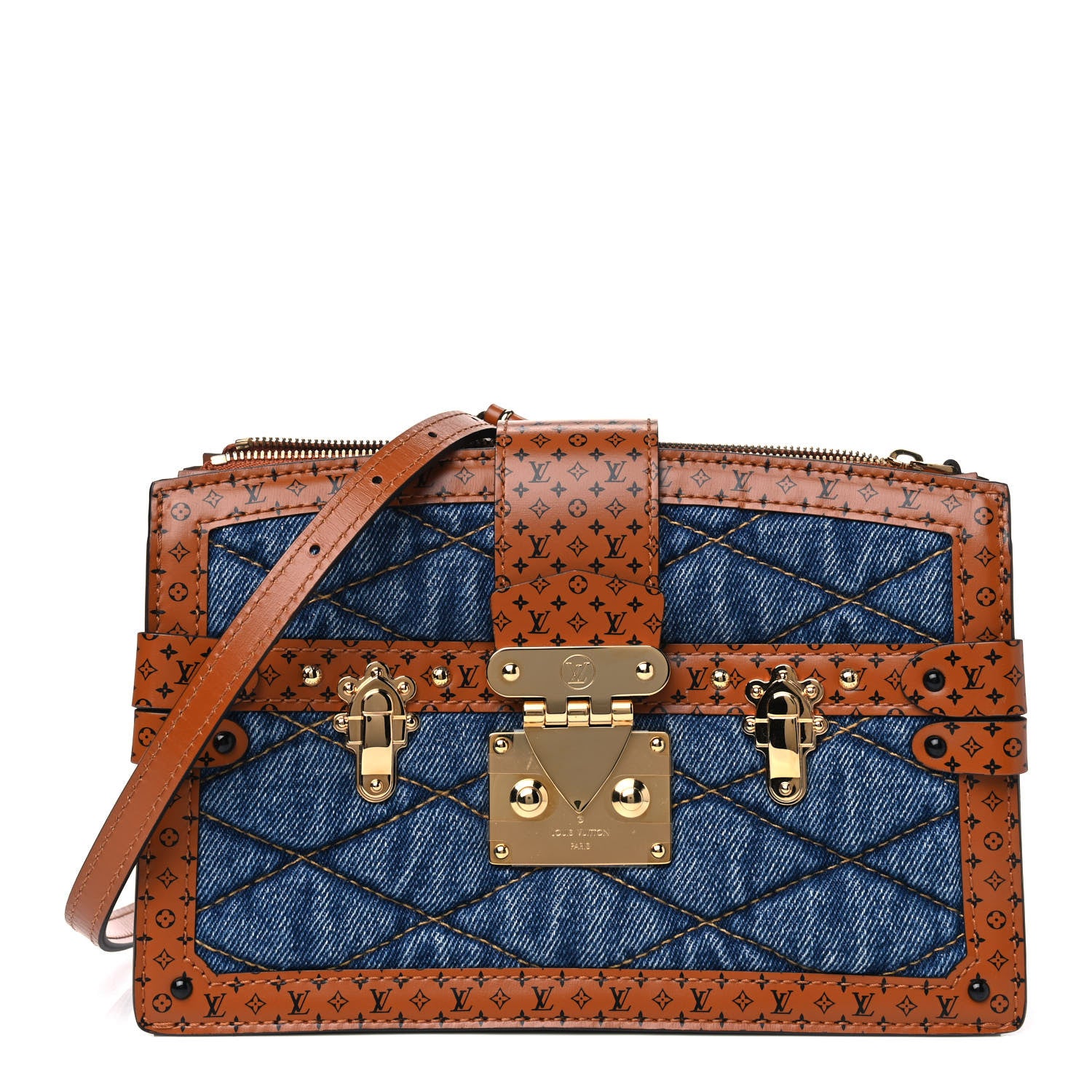 Louis Vuitton Denim Calfskin Malletage Trunk Clutch Light Blue 1 of 7