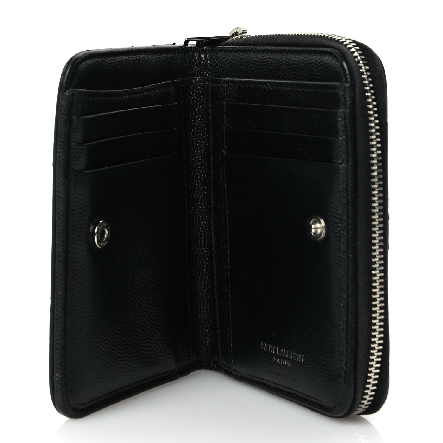 Saint Laurent Grain De Poudre Matelasse Chevron Monogram Compact Zip Around Wallet  Black 5 of 7