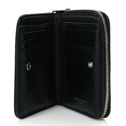 Saint Laurent Grain De Poudre Matelasse Chevron Monogram Compact Zip Around Wallet  Black 5 of 7