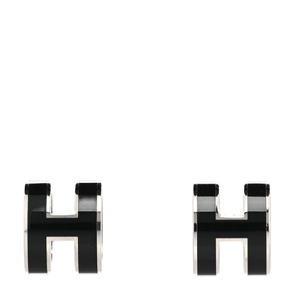 Hermes Palladium Lacquered Mini Pop H Earrings Black 1 of 6