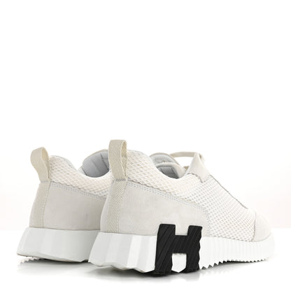 Hermes Air Mesh Suede Goatskin Bouncing Sneakers 39 White Black 5 of 15