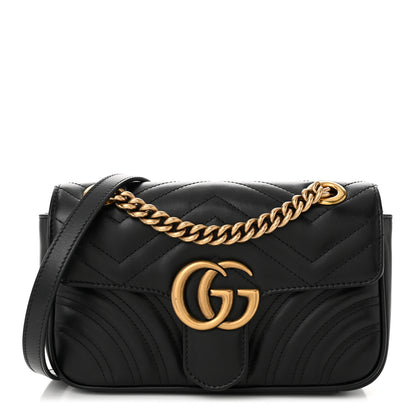 Gucci Calfskin Matelasse Mini GG Marmont Shoulder Bag Black 1 of 10
