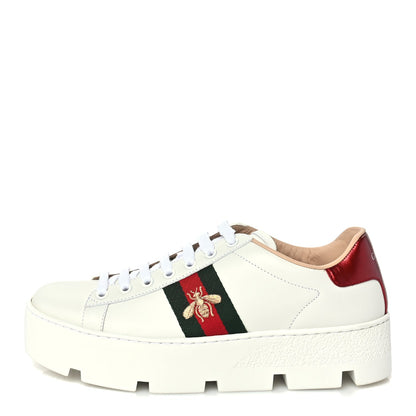 Gucci Calfskin Web Womens Ace Platform Sneakers 38.5 White 1 of 8