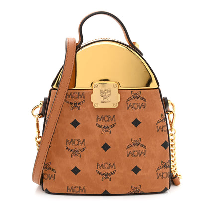 MCM Metallic Calfskin Visetos Stark Pushlock Clutch Cognac 1 of 9