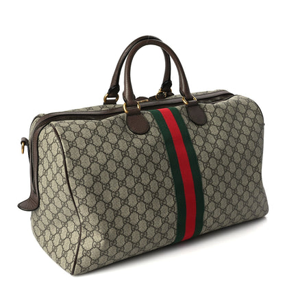 Gucci GG Supreme Monogram Textured Dollar Calfskin Web Medium Ophidia Carry-On Duffle Bag Beige Ebony New Acero 2 of 9